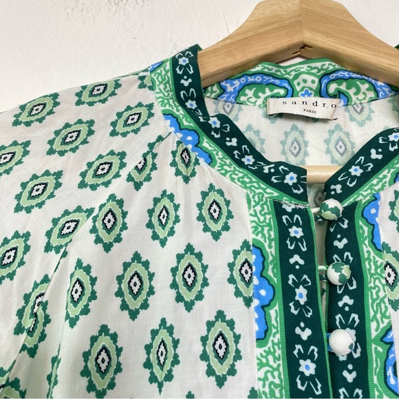 Sandro Paris Green Naima Mix Print Mini Dress Long Sleeve - Picture 6 of 8